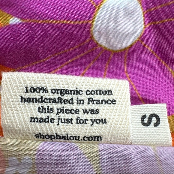 BALOU Organic Shirt Marie Sz S Small Orange Purple Floral Button Front - Picture 6 of 9
